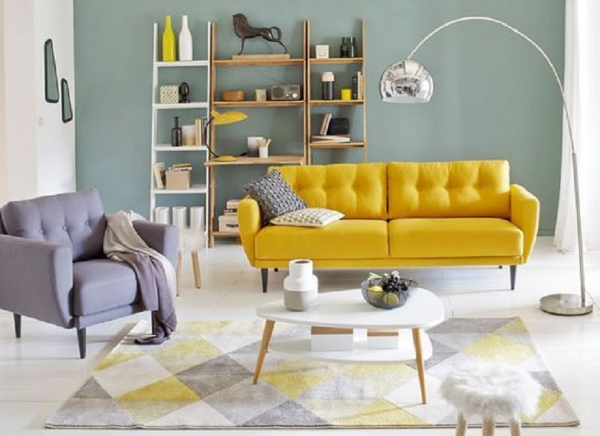 ghế sofa phòng khách màu vàng