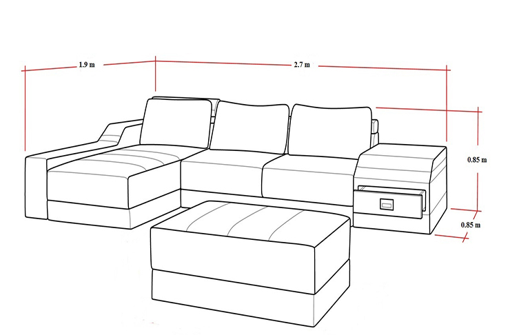 kích thước sofa góc