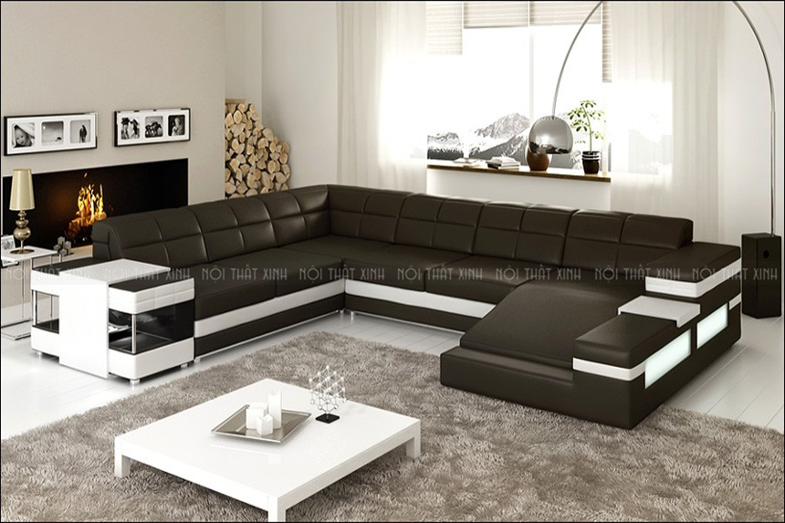 Chọn sofa da đen - trắng phòng khách