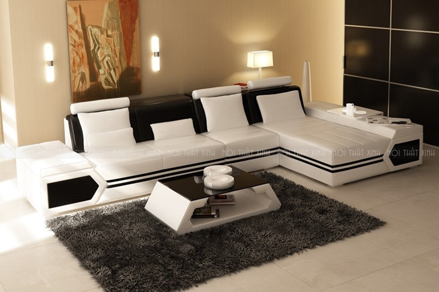 Mẫu sofa da đen - trắng cho phòng khách
