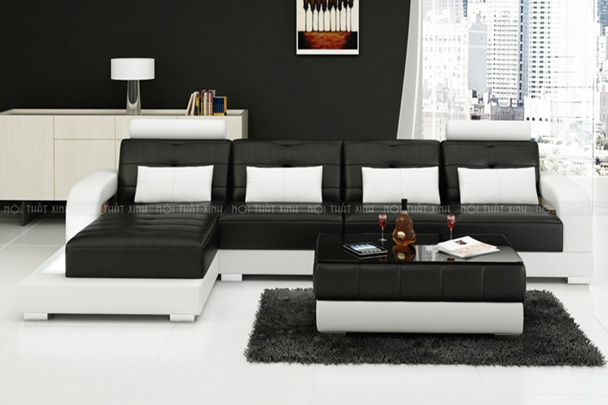 Chọn sofa da đen  - trắng cho phòng khách