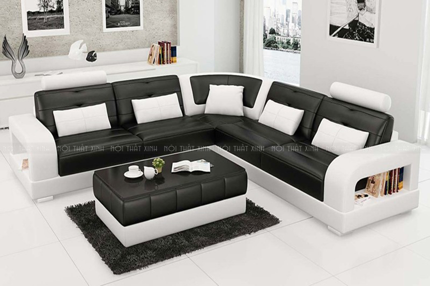 Sofa da đen - trắng cho phòng khách
