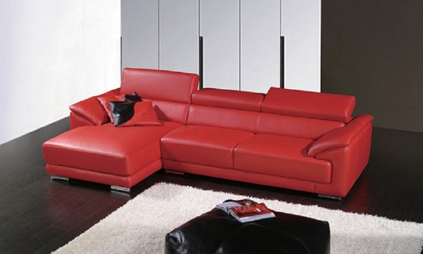 mẫu sofa da màu đỏ