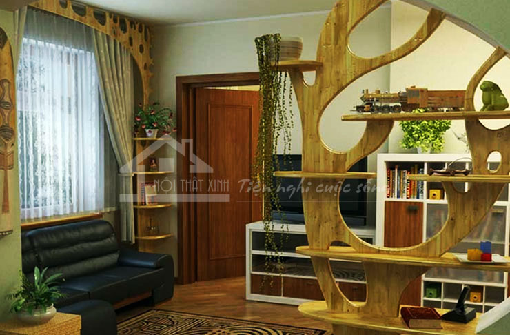 Vách ngăn gỗ tạo dáng thân cây mộc giúp nâng cao tính thẩm mỹ trong căn phòng yêu thích nhà bạn