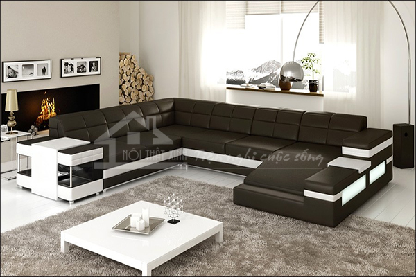 Phòng khách sang trọng và hiện đại với sofa da