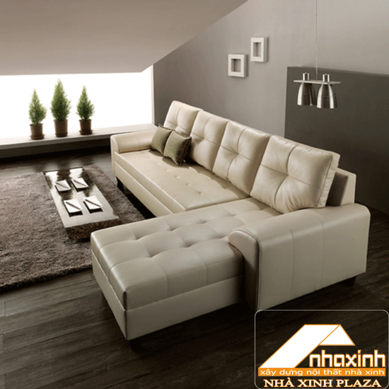 Tông màu trắng hiện đại cho căn phòng khách với bộ ghế sofa hình chữ L