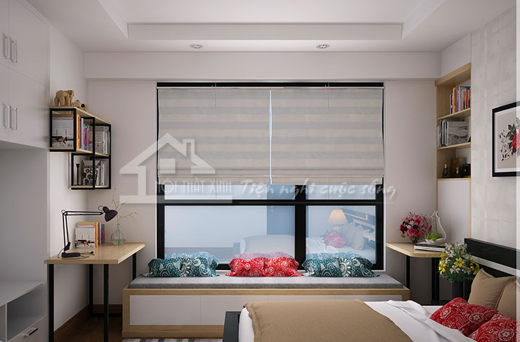 Không gian phòng ngủ thiết kế hệ thống cửa sổ kính giúp tạo chiều sâu và dễ quan sát hơn