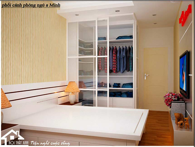 Căn phòng ngủ có diện tích 20m2 các đồ nội thất được sắp xếp khá tiện nghi, thoải mái