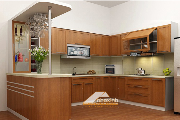 Mẫu tủ kệ bếp TB72 màu gỗ tự nhiên đẹp cho phòng bếp