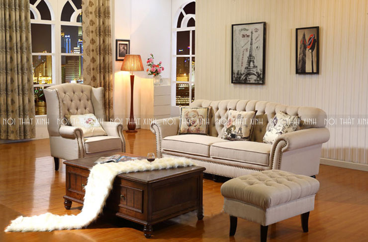 Sofa da đẹp tân cổ điển cho phòng khách