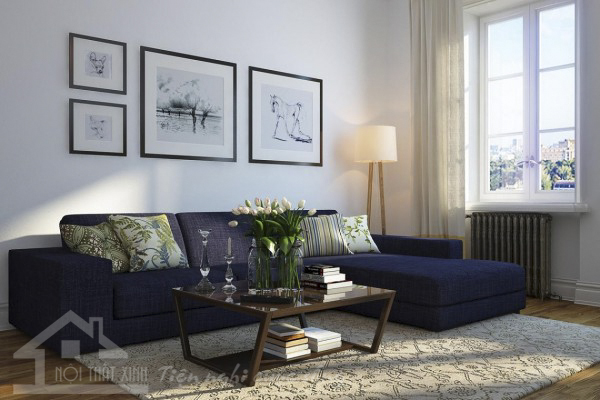 Không gian nội thất phòng khách thiết kế sắc nét với màu sắc trung tính, tạo sự trẻ trung sôi động