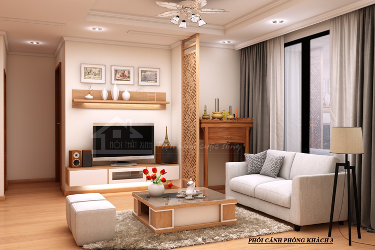 Không gian nội thất phòng khách được thiết kế mở nối liền với phòng ngủ, phòng bếp