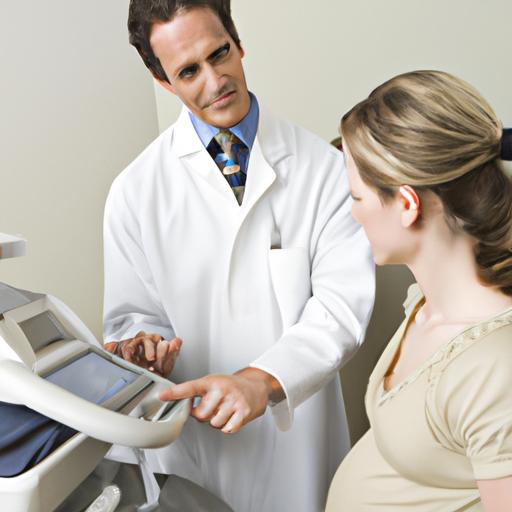 Bác sĩ kiểm tra bụng của mẹ bầu bằng máy siêu âm