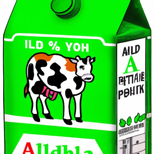 Bao bì sữa non alpha lipid với nhãn xanh lá cây và hình con bò trên đó