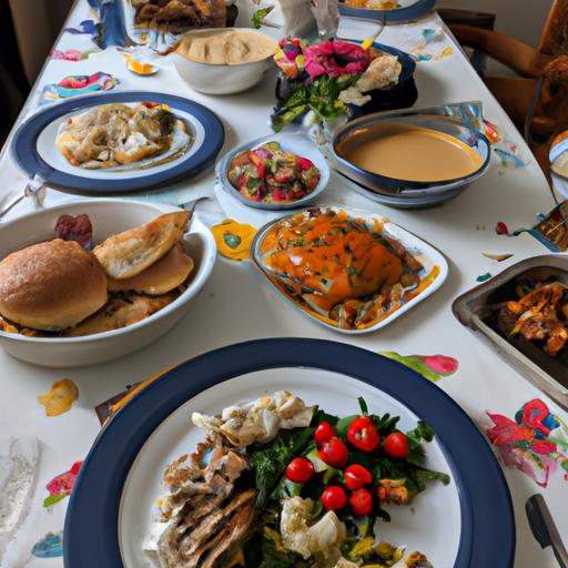 Một bữa cơm gia đình được trang trí đẹp mắt với nhiều món ăn trên bàn