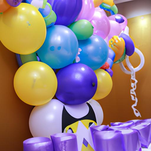 Bữa tiệc sinh nhật của trẻ em được trang trí với các loại bóng bay có hình dạng và kích thước khác nhau
