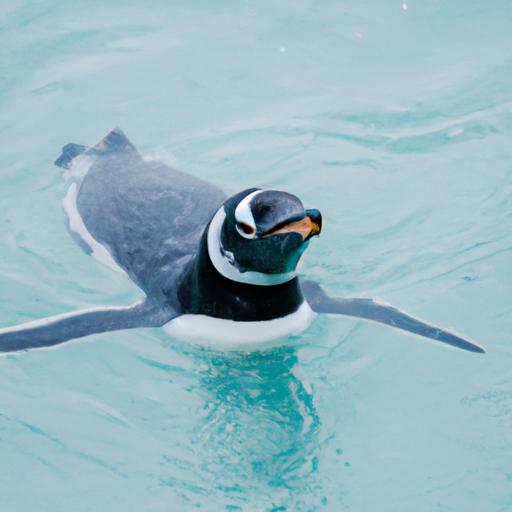 Chim cánh cụt bơi trên biển với đầu nổi trên mặt nước