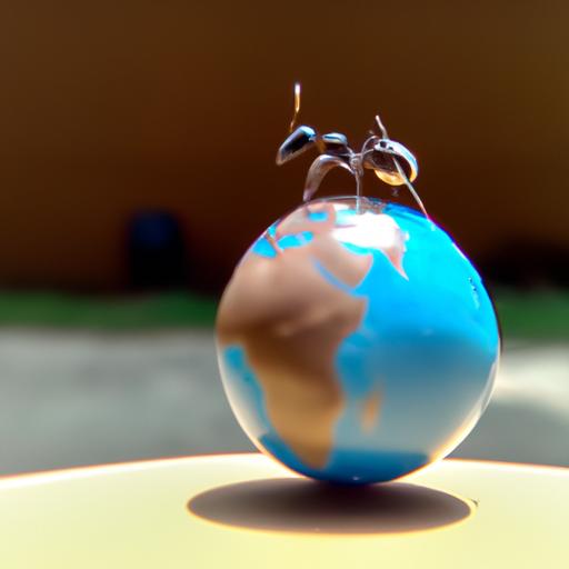 Con kiến đứng trên quả cầu Trái Đất thu nhỏ
