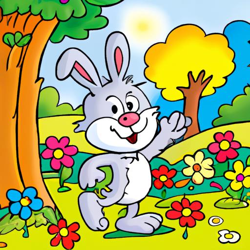 Con thỏ hạnh phúc trong khu vườn đầy màu sắc