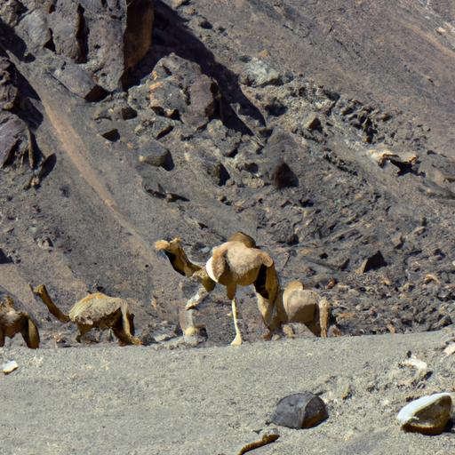 Đàn lạc đà đi lang thang trên vùng đất đá