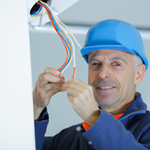 Thợ điện sửa chữa hệ thống dây điện trong tòa nhà
