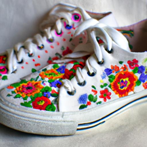 Giày sneaker vải trắng phối hoa thêu màu sắc rực rỡ, mang lại cảm giác thoải mái và năng động