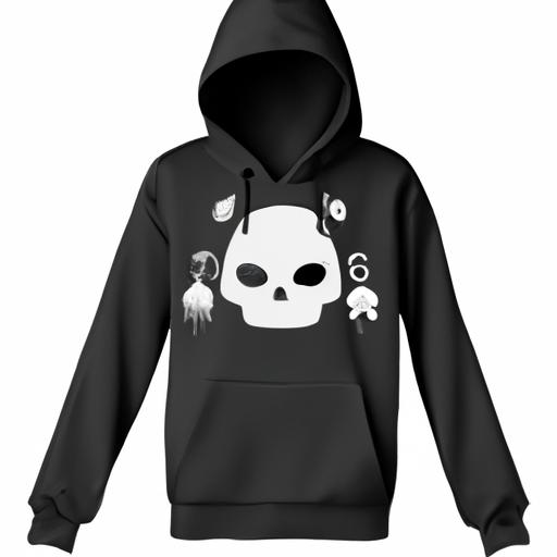 Hoodie đen trắng với thiết kế hình sọ phong cách anime