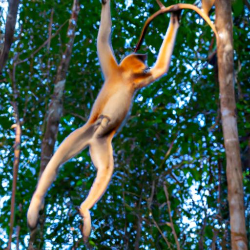 Khỉ thông minh vượt qua các cây trong rừng xà nu