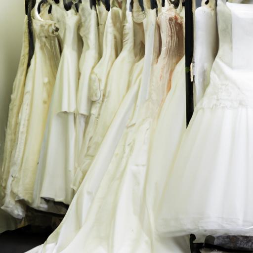 Một kho hàng đầy váy cưới trong một cửa hàng cho thuê