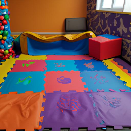 Khu vực chơi đùa cho trẻ nhỏ với thảm xốp êm ái, đồ chơi an toàn và màu sắc tươi sáng.