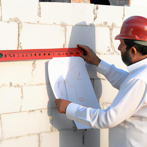 Kiến trúc sư kiểm tra kích thước của tường trước khi chỉ đạo cho các công nhân thi công