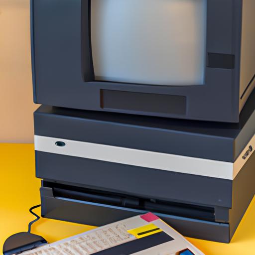 Máy tính cổ từ năm 1986 với đĩa mềm được đặt lên trên.