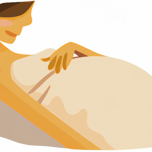 Minh họa một người phụ nữ mang thai nằm nghiêng sang bên phải, một tay ôm bụng