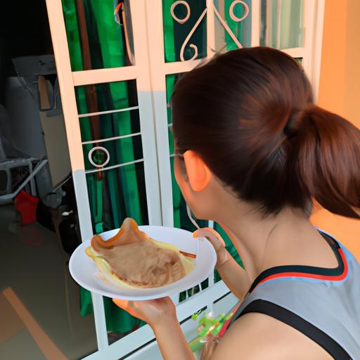 Một người phụ nữ tập thể dục trong khi nhìn vào một cái bánh tiêu đầy kích thích