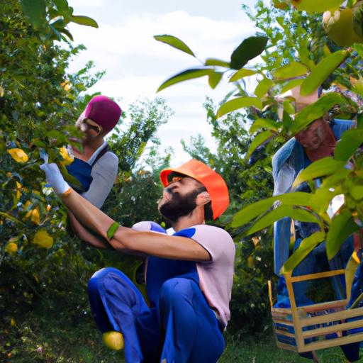 Nhóm công nhân hái trái cây trong vườn