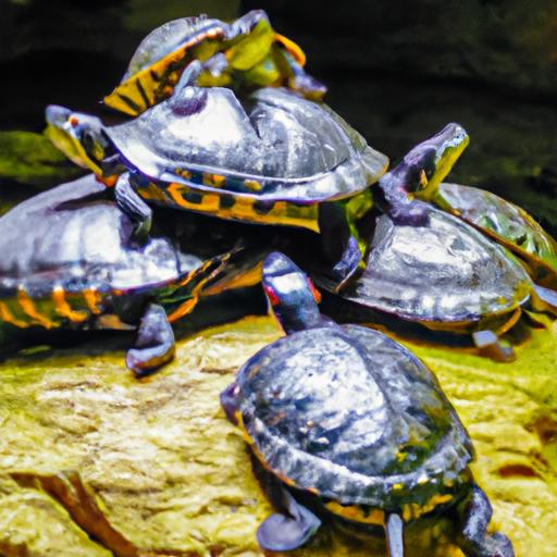 Một nhóm rùa núi viền nằm phơi nắng trên đá