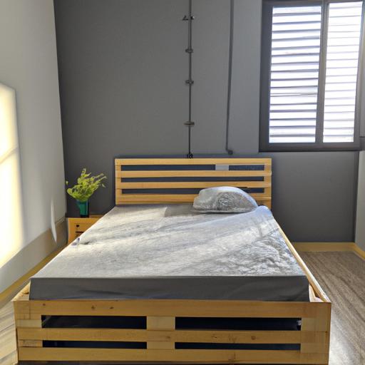 Phòng ngủ tối giản với thiết kế giường pallet đơn giản và hiện đại