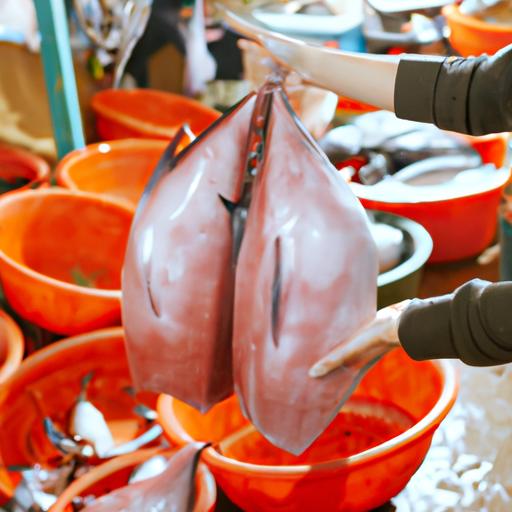 Một phụ nữ đang mua cá lưỡi trâu tươi ngon tại chợ