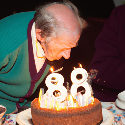Người đang thổi nến trên chiếc bánh kem có số '81' phía trên để kỷ niệm sinh nhật của người sinh năm 1940.