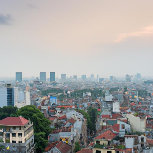 Tầm nhìn toàn cảnh của bầu trời thành phố Hà Nội trong buổi tối.