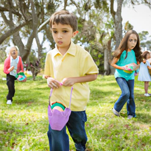 Trẻ em tham gia cuộc săn trứng phục sinh hấp dẫn trong công viên