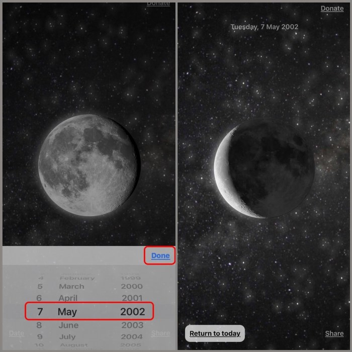 Moon - Current Moon là một ứng dụng giúp người dùng xem thông tin về mặt trăng, bao gồm cả cách xem mặt trăng ngày sinh. Ứng dụng cung cấp các thông tin chi tiết về mặt trăng như giai đoạn, độ cao, độ sáng, thời gian mọc/lặn và các sự kiện liên quan đến mặt trăng.