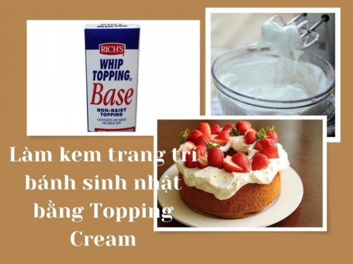 Cách làm kem trang trí bánh sinh nhật bằng Topping Cream rất đơn giản và dễ thực hiện, chỉ cần có những nguyên liệu cơ bản như kem tươi, đường và màu thực phẩm, bạn có thể tạo ra những họa tiết đẹp mắt và sáng tạo trên bánh sinh nhật của mình.