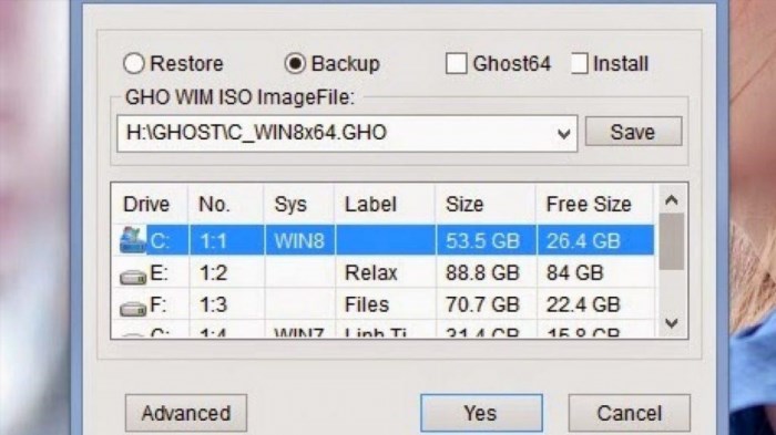Tạo ra bản Ghost của hệ điều hành Windows XP/7/8/10 sử dụng Onekey Ghost.
