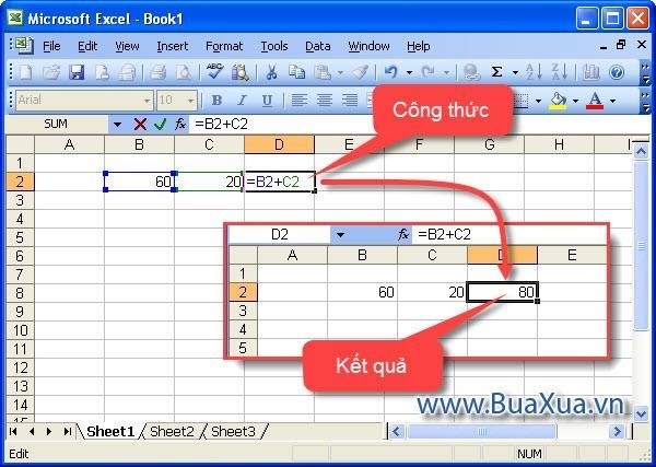 Làm thế nào để tạo một phương thức đơn giản để cộng giá trị của hai ô trong Excel 2003.