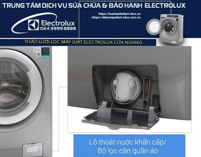 Cách tháo bộ lọc của máy giặt Electrolux cửa ngang rất dễ dàng.