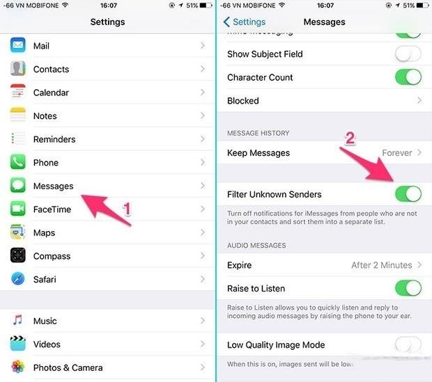 Cách chặn tin nhắn rác trên iPhone là sử dụng tính năng 