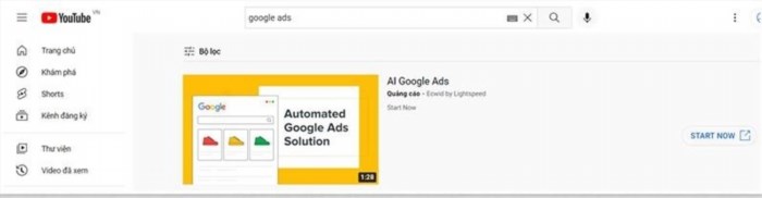 Ví dụ quảng cáo video xuất hiện khi người dùng tìm kiếm từ khóa 