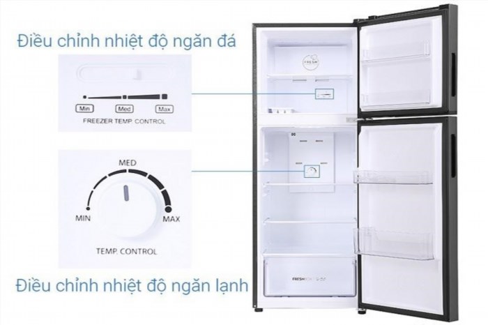 Ngoài việc có núm vặn để điều chỉnh nhiệt độ, tủ lạnh Aqua còn có thể được điều khiển bằng điện tử thông qua màn hình cảm ứng, giúp người dùng dễ dàng kiểm soát và thay đổi nhiệt độ theo ý muốn.