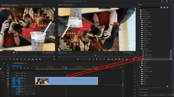 Bạn có thể lật Video trong Premiere bằng chức năng Horizontal Flip, giúp đảo ngược hình ảnh và tạo hiệu ứng độc đáo cho sản phẩm của bạn.